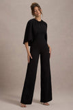 Arbor Black Cape-Sleeve Straight-Leg Jumpsuit