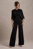 Arbor Black Cape-Sleeve Straight-Leg Jumpsuit