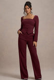 New York Wine Pinstripe Tailored Wide-Leg Trousers
