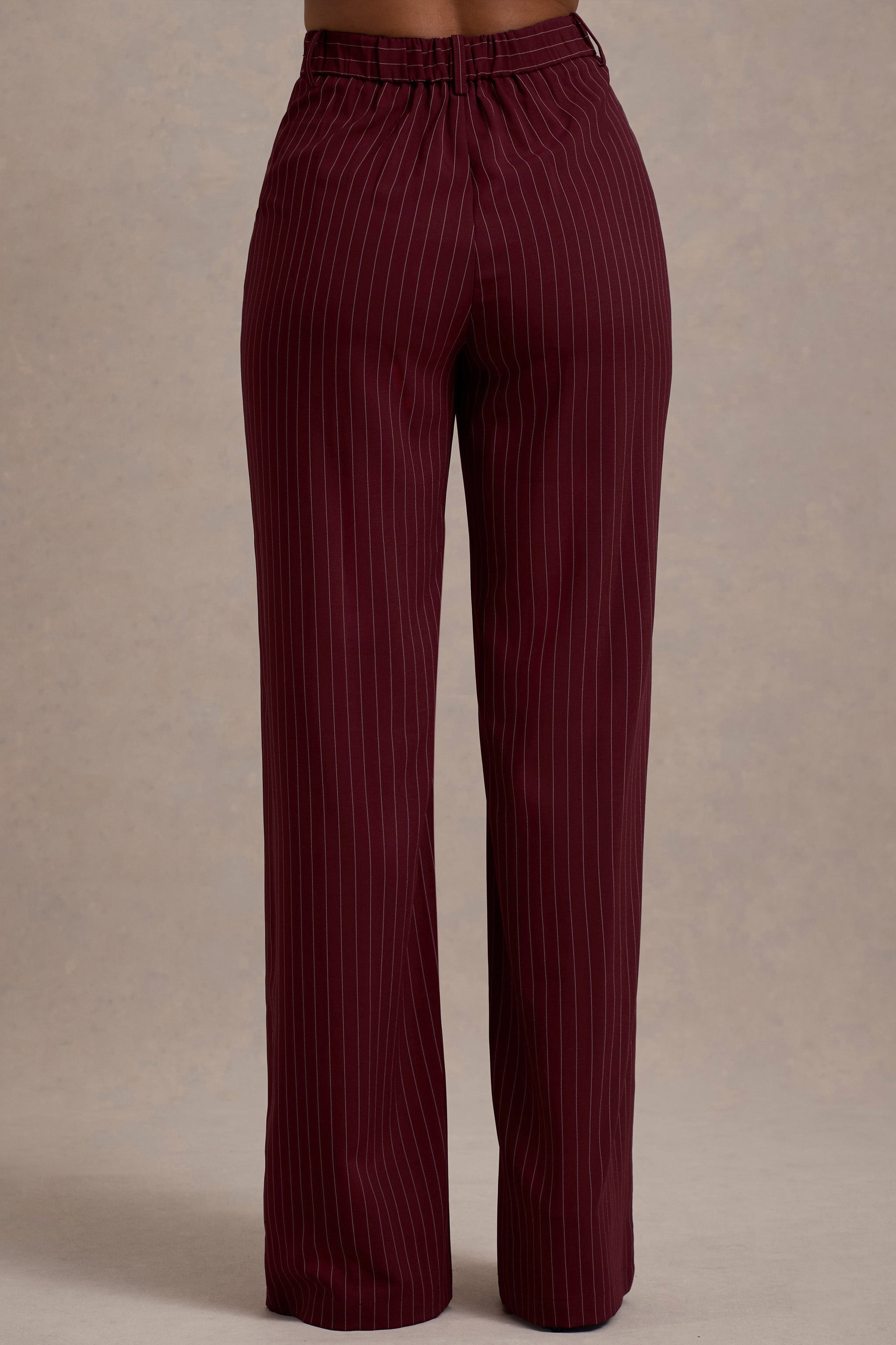 New York Wine Pinstripe Tailored Wide-Leg Trousers
