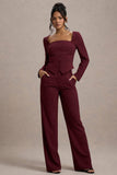 New York Wine Pinstripe Tailored Wide-Leg Trousers