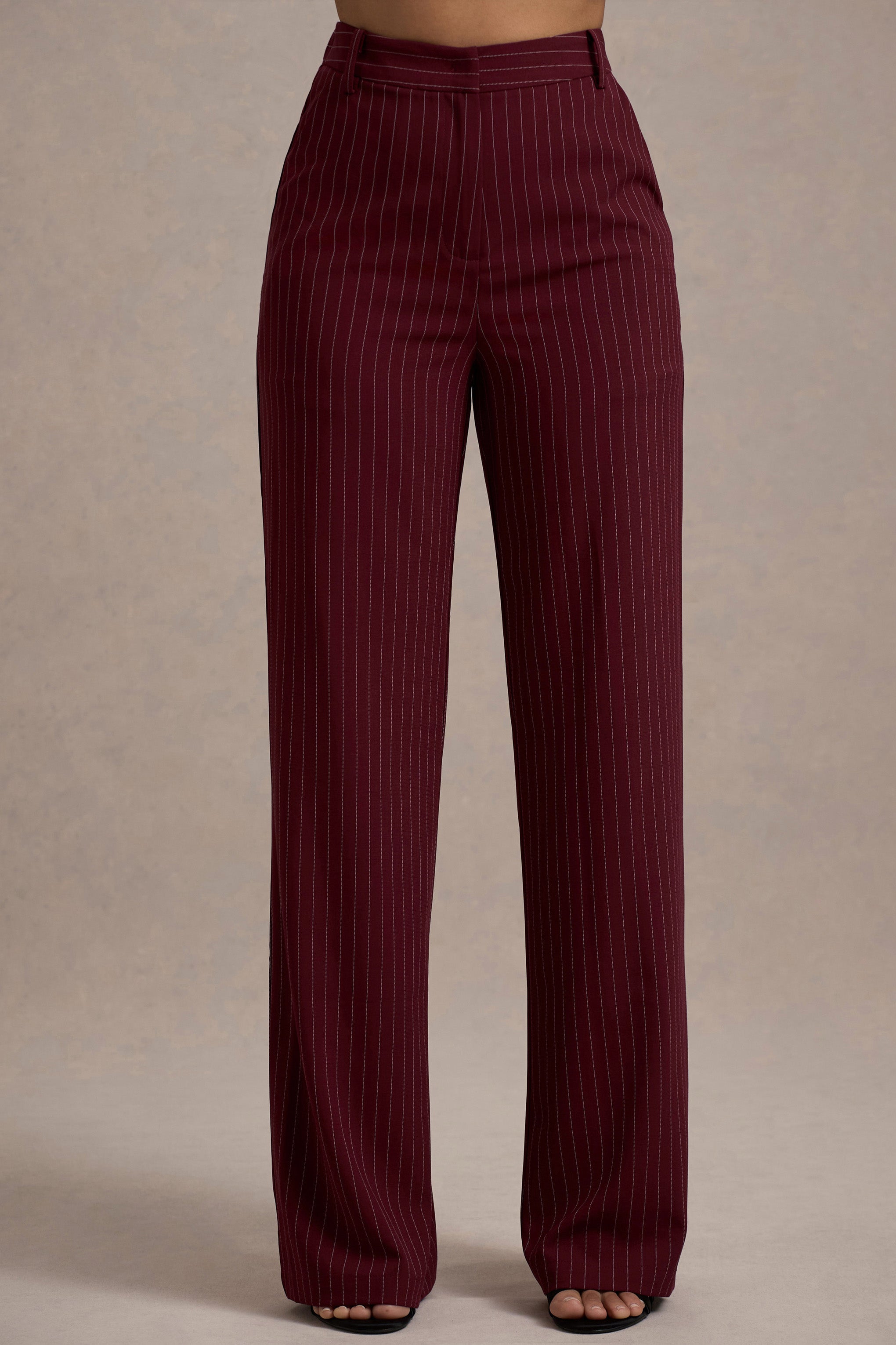 New York Wine Pinstripe Tailored Wide-Leg Trousers