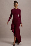 Alayna Berry Long-Sleeve Maxi Dress With Ruffled Split