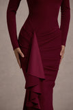 Alayna Berry Long-Sleeve Maxi Dress With Ruffled Split