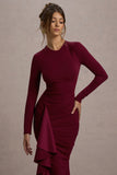 Alayna Berry Long-Sleeve Maxi Dress With Ruffled Split