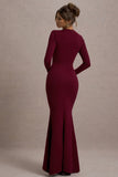 Alayna Berry Long-Sleeve Maxi Dress With Ruffled Split
