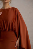 Zuzanna Rust Draped Maxi Dress With Cape Sleeves