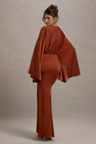 Zuzanna Rust Draped Maxi Dress With Cape Sleeves