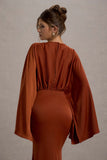 Zuzanna Rust Draped Maxi Dress With Cape Sleeves