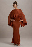 Zuzanna Rust Draped Maxi Dress With Cape Sleeves