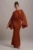 Zuzanna Rust Draped Maxi Dress With Cape Sleeves