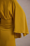 Zuzanna Mustard Draped Maxi Dress With Cape Sleeves