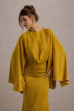 Zuzanna Mustard Draped Maxi Dress With Cape Sleeves