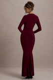 Maja Burgundy Square-Neck Long-Sleeve Maxi Dress