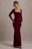 Maja Burgundy Square-Neck Long-Sleeve Maxi Dress