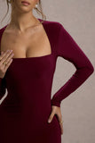 Maja Burgundy Square-Neck Long-Sleeve Maxi Dress