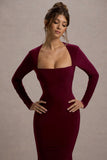 Maja Burgundy Square-Neck Long-Sleeve Maxi Dress