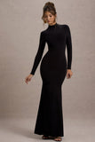 Tova Black High-Neck Long-Sleeve Maxi Dress