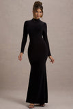 Tova Black High-Neck Long-Sleeve Maxi Dress
