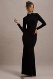 Tova Black High-Neck Long-Sleeve Maxi Dress