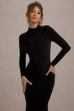 Tova Black High-Neck Long-Sleeve Maxi Dress