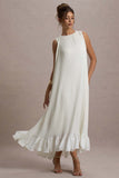 Hazelle Cream Chiffon A-Line Ruffled Maxi Dress