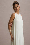 Hazelle Cream Chiffon A-Line Ruffled Maxi Dress