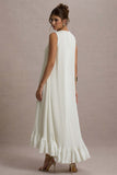 Hazelle Cream Chiffon A-Line Ruffled Maxi Dress