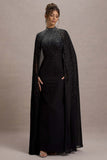 The Shallows Black Embellished High-Neck Maxi Dress With Chiffon Cape