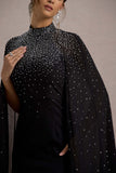 The Shallows Black Embellished High-Neck Maxi Dress With Chiffon Cape