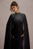 The Shallows Black Embellished High-Neck Maxi Dress With Chiffon Cape