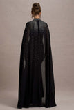 The Shallows Black Embellished High-Neck Maxi Dress With Chiffon Cape