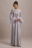Tallie Lilac Sequin Maxi Dress With Feather Trim