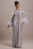 Tallie Lilac Sequin Maxi Dress With Feather Trim