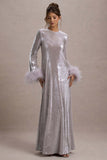 Tallie Lilac Sequin Maxi Dress With Feather Trim