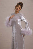 Tallie Lilac Sequin Maxi Dress With Feather Trim