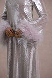 Tallie Lilac Sequin Maxi Dress With Feather Trim