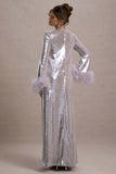 Tallie Lilac Sequin Maxi Dress With Feather Trim