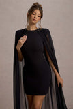 Elysium Black Bodycon Mini Dress With Chiffon Cape