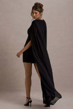 Elysium Black Bodycon Mini Dress With Chiffon Cape