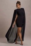 Elysium Black Bodycon Mini Dress With Chiffon Cape