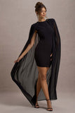 Elysium Black Bodycon Mini Dress With Chiffon Cape