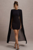 Elysium Black Bodycon Mini Dress With Chiffon Cape