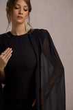 Elysium Black Bodycon Mini Dress With Chiffon Cape