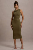 Jemma Khaki Bodycon Ruched Midi Dress