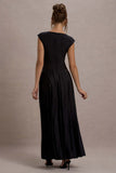 Arna Black Boat-Neck Pleated Maxi Dress