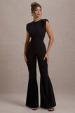Elyna Black High-Neck Draped Flared-Leg Jumpsuit