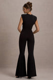 Elyna Black High-Neck Draped Flared-Leg Jumpsuit