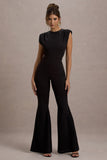 Elyna Black High-Neck Draped Flared-Leg Jumpsuit