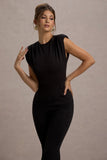 Elyna Black High-Neck Draped Flared-Leg Jumpsuit